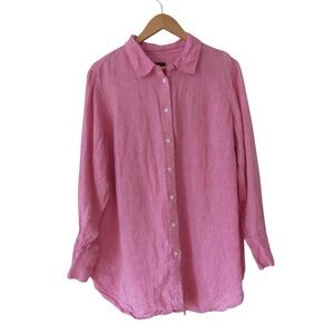 Talbots Plus Pink Linen Button Down Shirt 2X Long Sleeves Breathable Classic
